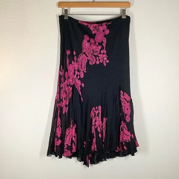 VINTAGE Mesh Y2K Skirt Handkerchief Hem Fairy Grunge Whimsigoth Black Pink 1X - Picture 2 of 11